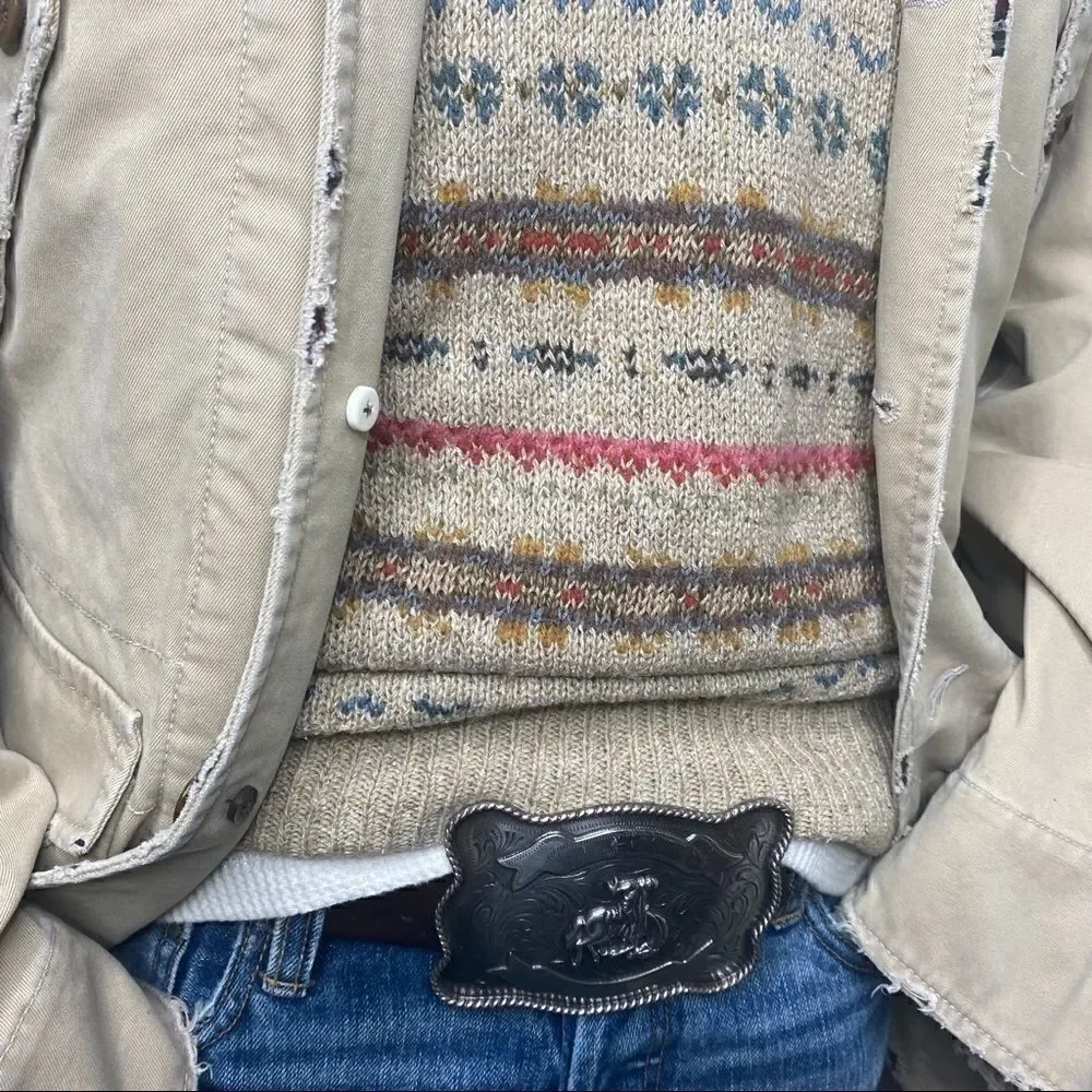 Double RRL Tan Multi Fair-isle V Neck Sweater Vest